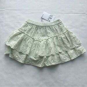 ZARA Girl Eyelet Embroidered Boho Tiered
Skirt with shorts In Sage Green
NWT